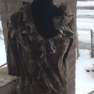 Lauren RALPH LAUREN. Multi brown ruffled shirt. S